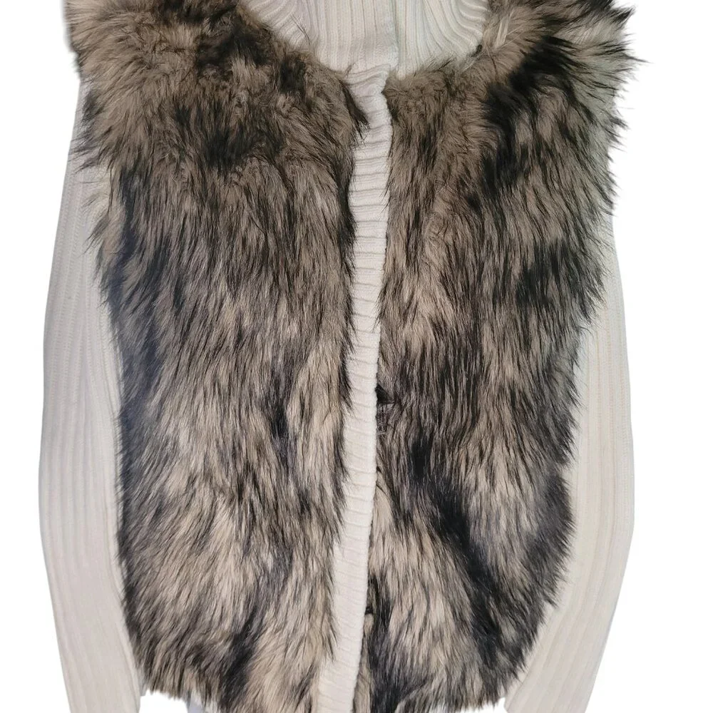 Michael Kors Fur Sweater Jacket Faux fur Cream Brown Button Up Lined Sz M - Picture 2 of 8